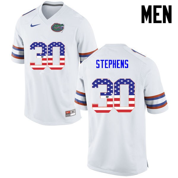 Florida Gators Men #30 Garrett Stephens College Football USA Flag Fashion White